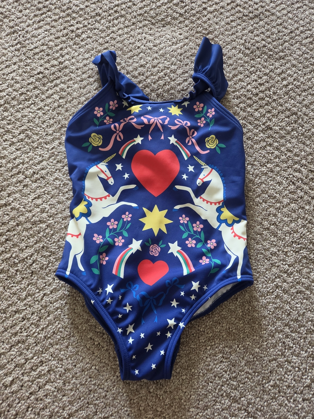 Mini Boden Royal Blue Unicorn Heart One-Piece Swimsuit
